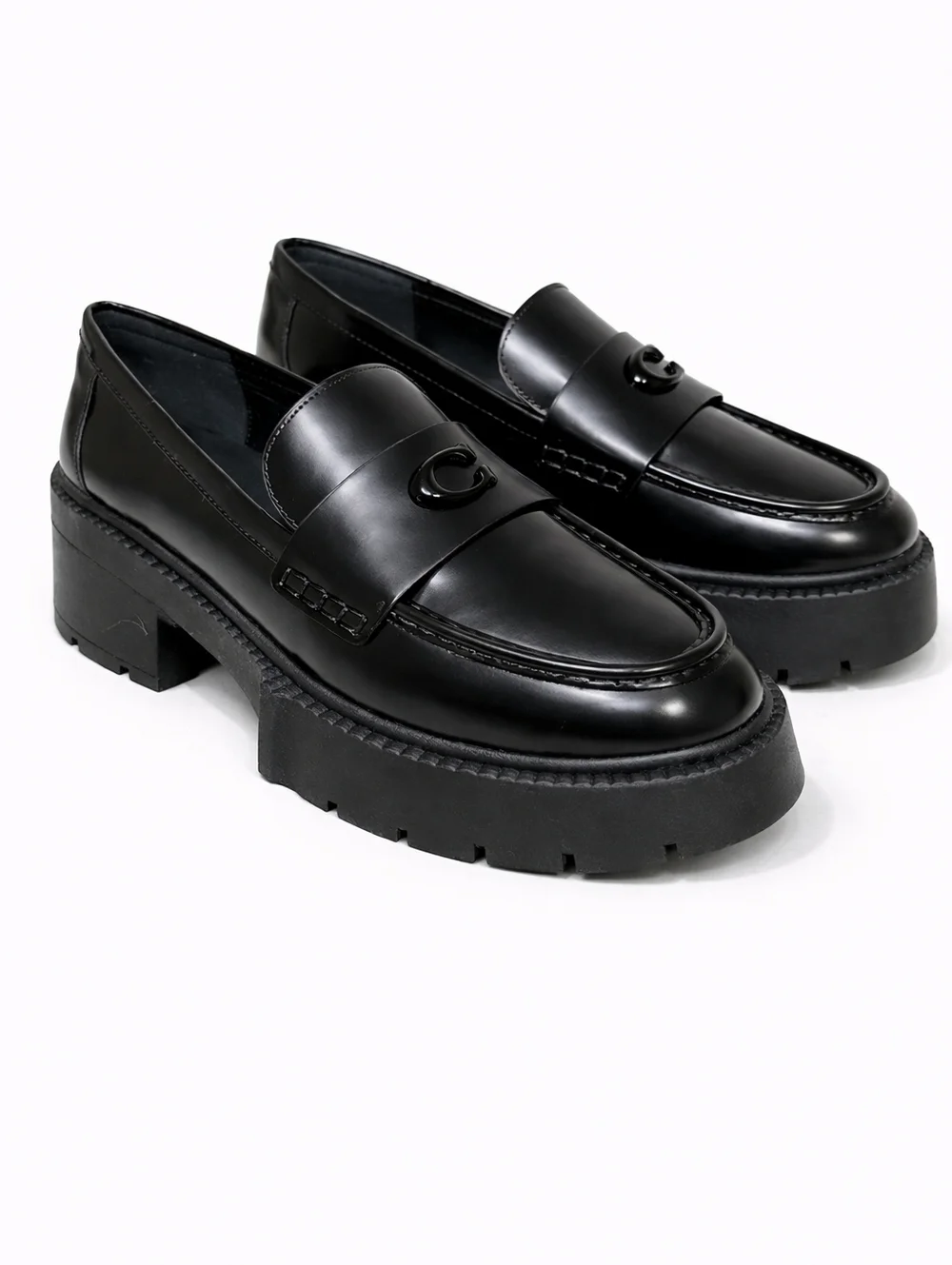 Coach Black Chunky Leather Penny Loafers
